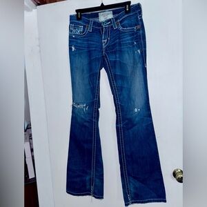Big Star Dark Blue Wide Leg Jeans with Subtle Distress